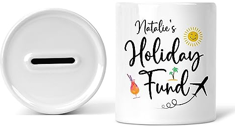 Rib Ticklerz - Personalised Money Box Holiday Fund Piggy Bank Savings Jar Travel Travelling Saving Pot Novelty Gift Birthday Present Colleague Secret Santa - MB9