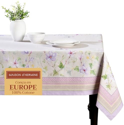 Maison d' Hermine Tischdecken, 100% Baumwolle, 140cm x 180cm dekorative, waschbare, quadratische Tischdecke, Tischdecke für Muttertagsgeschenke, Essen, Küche, Magnolia Mornings -Frühling/Sommer