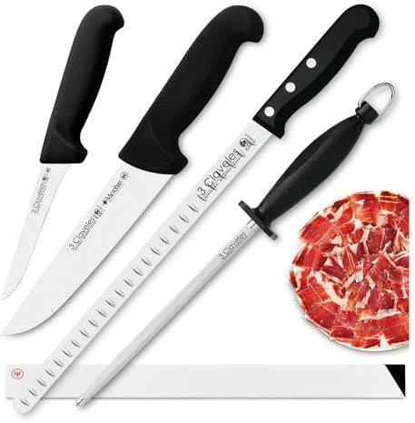 Juego de Cuchillos Profesionales Selección Super Chef, Jamonero Alveolado 29 cm con Accesorios (3C GOURMET)