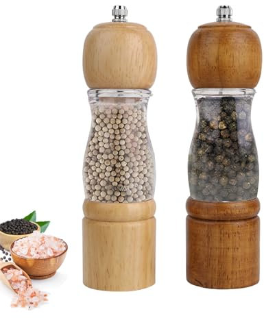 Moulin À Poivre, Salieres Et Poivrieres Bois, Réglables Avec Broyeur À Épices En Céramique, Moulin Classique Poivrière 8 Pouces,Convient Pour Le Poivre, Le Sel De Mer Et Les Épices (2pcs)