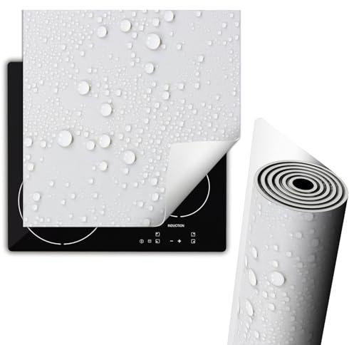 TMK ArtDeko Copri Piano Cottura 60x52 cm Coprifornelli Tappetino per Induzione Fornello Tutto per la Cucina, Tappeto di protezione per fornelli in vinile, Gocce bianche