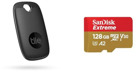 Tile Pro (2022) Bluetooth Item Finder, 1 Pack, 120m finding range, works with Alexa and Google & SanDisk 128GB Extreme microSDXC card + SD adapter + RescuePRO Deluxe, up to 190MB/s