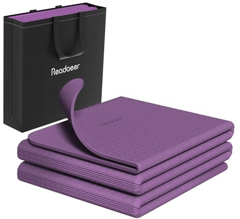 Faltbare Yogamatte für unterwegs, faltbare Yogamatte, 6 mm dick, mit Tragetasche, rutschfeste TPE-Übungs-Pilatesmatte für 183CM L x 61CM B (Lila)