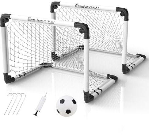 Kamiya Fußballtor Kinder 60x45 cm – Tor 2er-Set – Fussballtore für Garten für Kinder von 2-7 Jahren, faltbar und leicht zu verstauen – Fußballtor für drinnen und draußen, Weiß