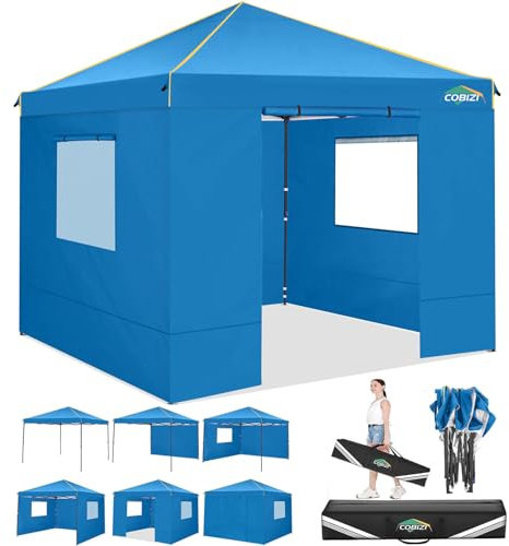 COBIZI Pavillon 3x3 Wasserdicht Stabil Faltpavillon 3x3 Profi mit 4 Seitenteilen Pop Up Pavillon Pavillon Faltbar UV-Schutz 50+ Partyzelt für Strand Hochzeit Camping, Blau