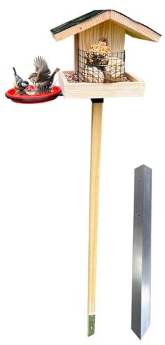 STAFECO® Vogelfutterhaus Vogelhaus mit Ständer wetterfest & langlebig Futterhaus Handarbeit Gartenvögel im Garten (Natural ständer)