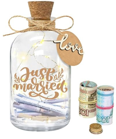 ZOYDP Geldgeschenk Hochzeit, LED Flaschenlicht Hochzeit, Geldgeschenke Verpackung Hochzeit, Hochzeitsgeschenk Geld mit Flaschenlichterkette Korken,Personalisierte Hochzeitsgeschenke für Geld Brautpaar