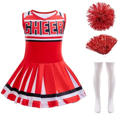 Lito Angels Vestito Costume Uniforme da Cheerleader con Pon Pon e Calzini per Bambina
