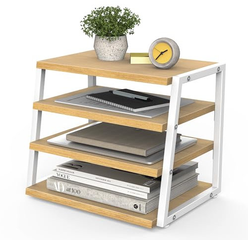 Fenge Schreibtisch Organizer 4 Etagen Holz Dokumentenhalter, A4-Papierablage, Aktenablage, Zeitschriftenhalter, Briefablage, Papier Magazin Organisator für Büro und Zuhause (Eiche)