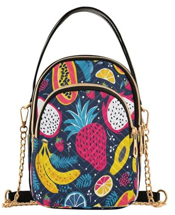 Mnsruu Dragon Fruit Pitaya Banana Crossbody Taschen für Damen Damen Crossbody Handtaschen Geldbörse Handytasche Reise Kette Geldbörsen Schultertaschen, Drachenfrucht, Pitaya, Banane, Einheitsgröße