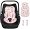 CARUILI Autositz-Einsatzkissen, superweiche Kopfstütze für Babyautositz und 2 Gurte, wendbar, für Frühchen, Neugeborene, passend für Autositz, Kinderwagen, Babywippe, rosa Regenbogen