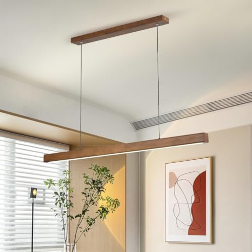 LED Lineare Pendelleuchte Esszimmer aus Holz Hängelampe Modern Dimmbar Esszimmerlampe mit Fernbedienung Küchenlampe Höhenverstellbar Holzlampe für Esszimmer Wohnzimmer Küche (Pfirsichholz, L80cm)