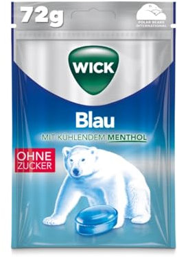 Wick Blau Hustenbonbons ohne Zucker ein tiefes Atemerlebnis dank Menthol und natürlichem Arvensis Minz-Aroma - 10er Pack (1 x 72 g)