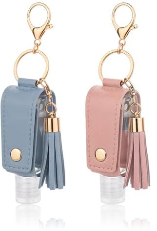 ZEYIYER 2 PCS Hand Sanitizer Holder Keychain, 30ml Mini Hand Sanitiser with Clip, Travel Size Refillable Hand Sanitizer Empty Bottles for Lotion Liquid Soap Shampoo(Blue, Pink)