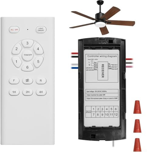 Oniissy Kit récepteur à distance pour ventilateur de plafond 6 vitesses avec variateur de vitesse de sortie CC, paramètres de minuterie, contrôle de la lumière, marche/arrêt et récepteur sans fil pour