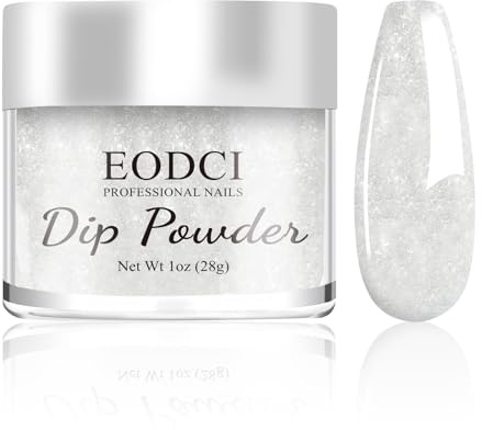 EODCI Glitter White Dip Powder, 1OZ Pro Nail Dip Powder for French Manicure Nail Starter & Professional Home DIY Salon Use Party Festival Gift Keep Long-lasting Dip Nails