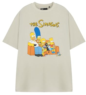 Vanilla Underground The Simpsons Beiges Grafik-T-Shirt für Herren | Pull&Bear Kurzarm-TV-Show-T-Shirt | Lässiges Baumwolloberteil mit Rundhalsausschnitt