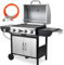 4+1 Brenner Gasgrill Master mit 2 pcs Rad, 14.05KW Gasgriller Edelstahl mit Seitenkochfeld, BBQ Gas Grillwagen für Grillpartys Gärten Terrasse, Grillküche Große Grillfläche mit Thermometer,Impulszünd