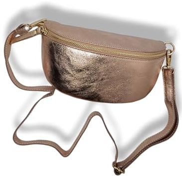 Sac Bandoulière Femme en Cuir veritable,Sac Banane, Or,irisé Sac Fanny Pack Made in Italy (Or Rose)