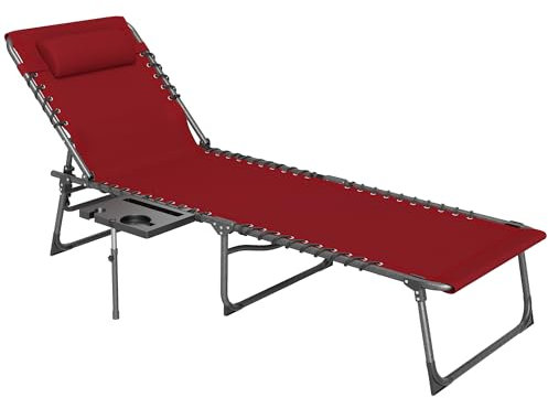 Outsunny Sonnenliege Klappliege mit Tablett, Kopfstütze, Seitentasche, neigbarer Liegestuhl aus Oxford 600D, Gartenliege Outdoor für Camping Pool Terrasse, 60x190x31cm rot
