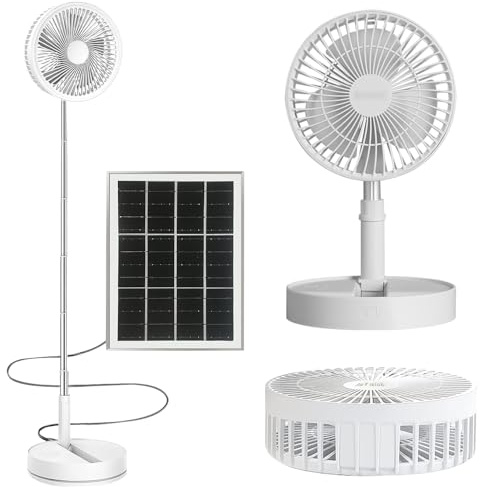 AVCXEC Ventilatore con Pannello Solare, Ventilatore Solare da Esterno Pieghevole Telescopico, 3 Velocità, Ventilatore da Campeggio Silenzioso, Ventilatore Ricaricabile USB per Ufficio, Campeggio