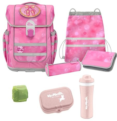 Familando Ballerina Schulranzen Set für Mädchen 1. - 4. Klasse, McNeill Ergo Complete Schultasche, Ergonomisch, Leicht 1.150 Gramm, Geräumig 20 L Volumen, Nachhaltig (8-teilig mit Lunch-Set)