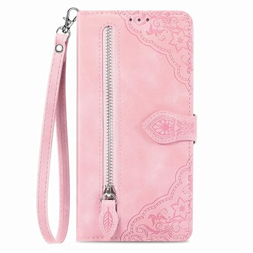 NEXCURIO Coque Portefeuille pour Samsung Galaxy A26 5G Étui à Rabat Folio Pochette Housse de Protection en Cuir PU avec Cordon Porte Cartes Clapet Béquille Femme Fleur - Rose