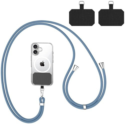 Wanme Cordon Telephone Portable avec 2 Patchs Noirs Durables, Universelle Cordon Telephone Compatibles avec Smartphone, Réglable et amovible