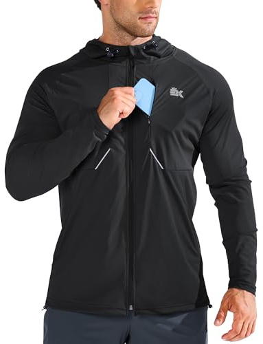 BROKIG Mens Aerolight Running Jacket Gym Windproof Hoodies M Black