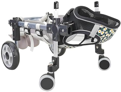 Chariot chien handicapé – Fauteuil roulant pour chien à 4 roues pour animaux de compagnie (Petit/Moyen) (noir S)