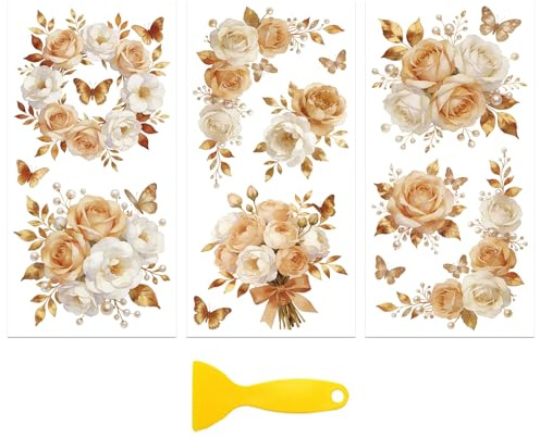 Peacoblue Champagne with Roses Rub On Transfers for Furniture 6x12 | 3PCS Waterproof UV DTF Transfers, Easy Rub On Decals for Furniture, Wood, Glass, Porcelain & Decor Projects