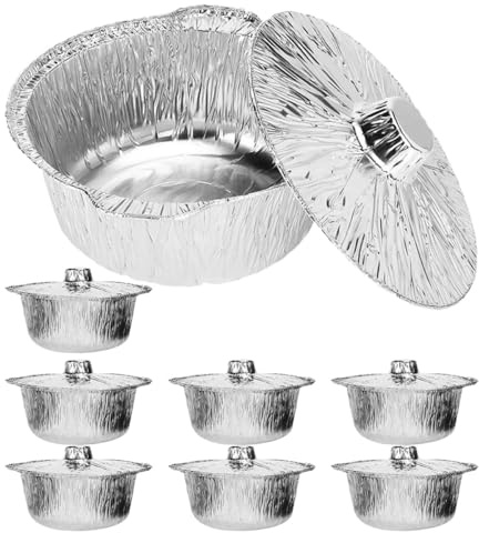 Lurrose Lot de 8 Casseroles Jetables en Aluminium Rondes 2000 ML avec Couvercles, Multifonction pour Cuisson, Congélation et Barbecue, Ustensiles Légers Adaptés Camping et Voyages en