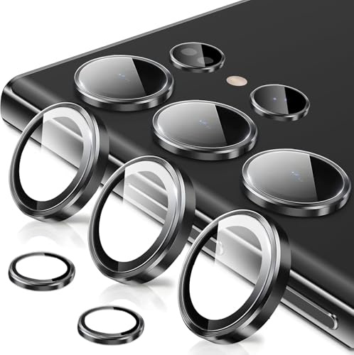 Coiwxmoi Protezione Fotocamera per Samsung Galaxy S24 Ultra 5G,Durezza 9H Vetro Temperato Posteriore Copri Telecamera & Anello in Metallo,Pellicola Proteggi Obiettivo HD Chiaro Anti-graffio Lente,Nero