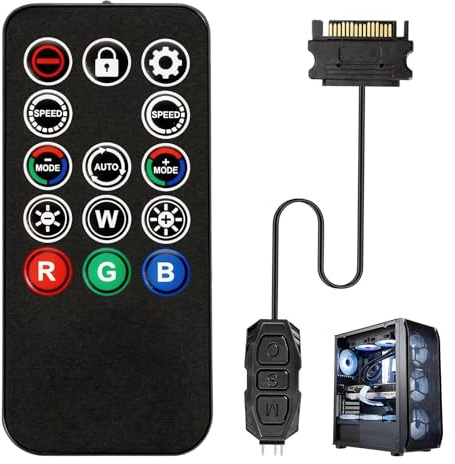 ARGB Controller mit Fernbedienung, 5V 3-Pin RGB Controller Hub, 14-Key Dimmer Fernbedienung, SATA-betriebener ARGB Fan Hub für PC LED Beleuchtung, Lüftersteuerung, RGB Fan Steuerung