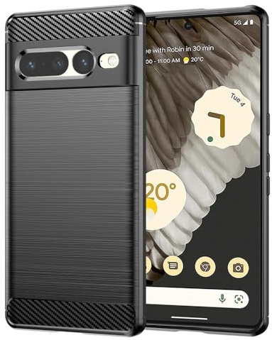 Techsuit für Google Pixel 7 Pro Hülle mit Soft Touch, Stoßfest, Kameraschutz, Erhöhte Kanten, Luftkissen Ecken, Anti Fingerabdruck, Flexibel, Carbon Silicone Series, Schwarz