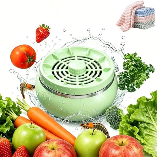 Obst und Gemüse Waschmaschine, Automatisches Obst Gemüse Reiniger Gerät, Tragbarer Kabelloser & Wasserdichter Lebensmittelreiniger für Obst, Gemüse & Meeresfrüchte (Grün)