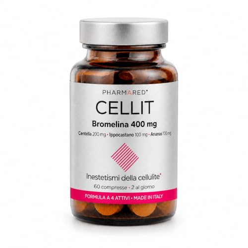 CELLIT Bromelina Forte Drenante per CELLULITE e Ritenzione Idrica Gambe, Drenaggio Liquidi, Microcircolo – con Centella, Ippocastano e Ananas in Pilloliera Vetro – 60 Compresse Vegane, Made in Italy