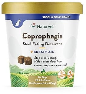 NaturVet – Coprophagia Stool Eating Deterrent Plus Breath Aid – Deters Dogs from Consuming Stool – Enhanced with Breath Freshener, Enzymes & Probiotics – 70 Soft Chews