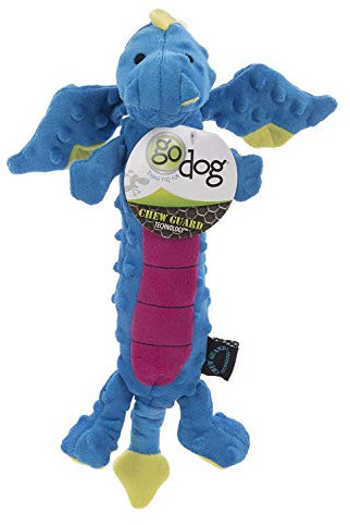Moonmoon goDog Bubble Plush Skinny Dragons Squeaky Plush Dog Toy, Chew Guard Technology - Blue, Large