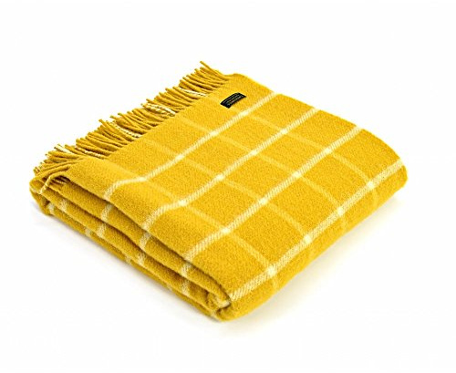 Tweedmill Textiles Decke aus 100 % reiner Wolle, kariert, Überwurf, Gelb
