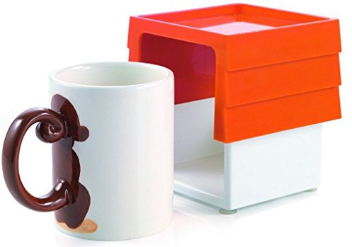 Set of 4 Monkey Porcelain Mugs with Mug Holder in Gift Box Stops Spilling and Leakage