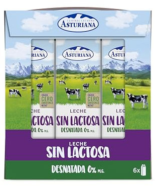 Central Lechera Asturiana Leche Sin Lactosa Desnatada 0% MG, Pack 6 x 1L