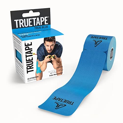 TRUETAPE® Kinesiotape – PRO Precut – 20 Streifen (25 cm x 5 cm) – Wasserfestes & Elastisches Kinesiologie Tape – Physiotape mit starker Klebekraft für den Sport – Blau