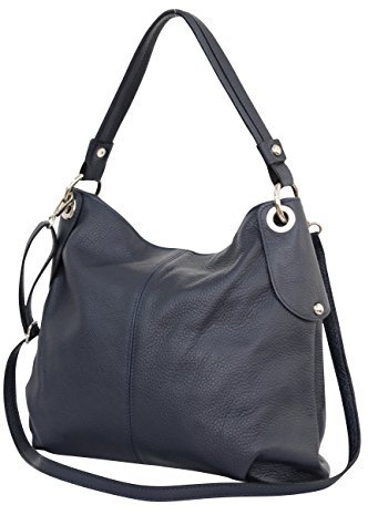 AMBRA Moda Damen echt Ledertasche Handtasche Schultertasche Beutel Shopper Umhängtasche GL012 (Marineblau)