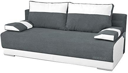 mb-moebel Couch mit Schlaffunktion und Bettkasten Schlafsofa 200cm Breit Gästebett Kindersofa Wohnzimmercouch Bettsofa 3 Sitzer Sofa Ausziehbar Sitzbank 196x92x85 cm Nisa (Dunkelgaru + Weiß)