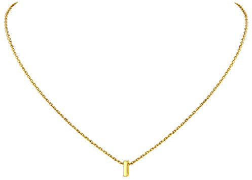 Suplight Damen 925 Sterling Silber Buchstabe I Collier 18k vergoldet 3D Initiale Anhänger mit 45cm/1,5mm Rolokette Minimalist Schlüsselbein Kette Schmuck Accessoire für Party Abendkleidung