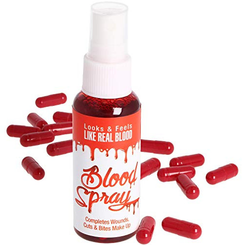 COM-FOUR® Ensemble de Sang Artificiel pièces - Spray sanguin et Capsules sanguines pour Halloween - Halloween Maquillage (Ensemble de Faux Sang de 17 pièces)