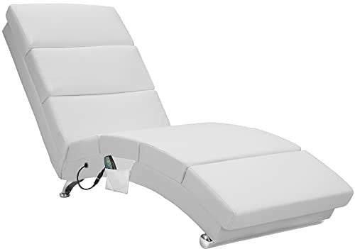 Casaria® Relaxliege XXL Massage Heizfunktion 186x89x55cm Ergonomisch Kunstleder Gepolstert 180kg Belastbarkeit Wohnzimmer Chaiselongue Relaxsessel Weiß