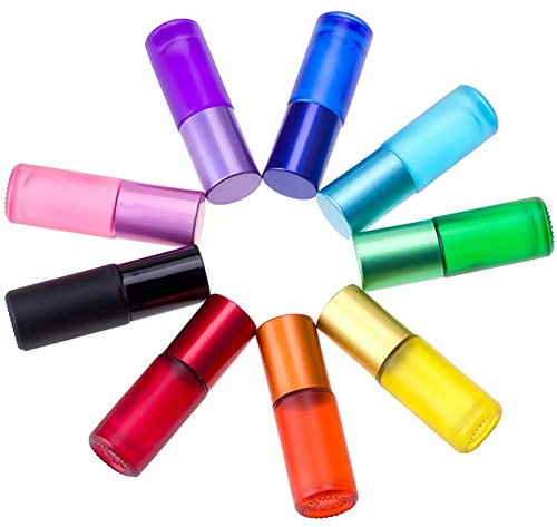 FSSTUD 6 Stück 5ml Leere Klein Bunt Roll On Glasflaschen Nachfüllbar Ätherische Öle Flaschen Fläschchen Glas Roller Flaschen