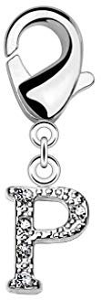 Paula & Fritz® Damen Charm-Anhänger Buchstabe P Zirkonia Silber 10-mm x 8-mm 316L Chirurgenstahl Bettelarmband Arm-Schmuck Hals-Ketten Fuß-Kettchen